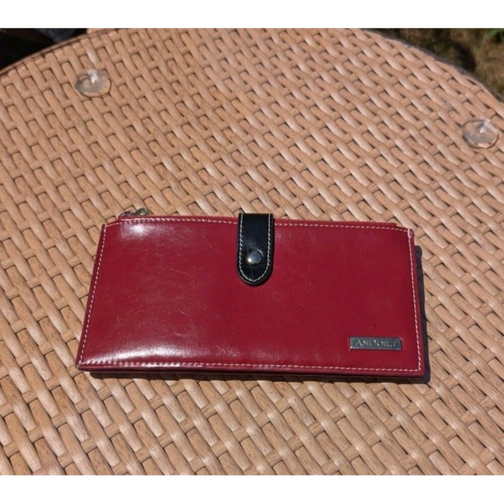 Vintage Andoilt Red leather Bifold wallet lots‎ of Credit card slots